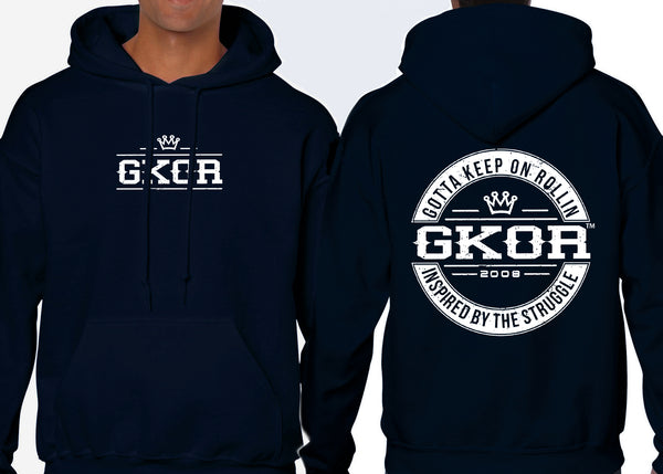GKOR Brand: "Survivor Crest" Adult Pullover Hoodie (Navy/Wht)